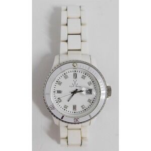 ToyWatch‎ Woman's White Enamel Jeweled Metal Link Band Watch